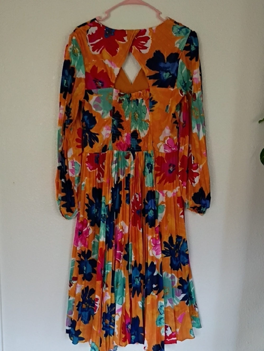 Chicwish Mustard Floral Pleated Midi Dress with Multicolor Blooms - Picture 5 of 7